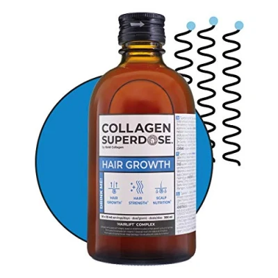 Image of Collagen SUPERDOSE BY GOLD Hair Growth Biotin Marine Supplements for Women &amp; Men with Vitamin C, Hyaluronic Acid and Natural Keratin Treatment, Skin, Nails, 300 ml