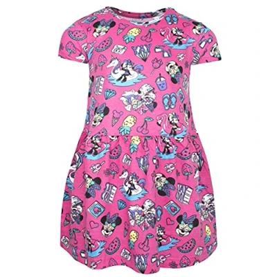 Image of Disney Minnie Mouse Pattern Dress 100% Cotton Summer Dresses for Girls Pink Party Clothes Fancy Kids Leopard Years 5 6