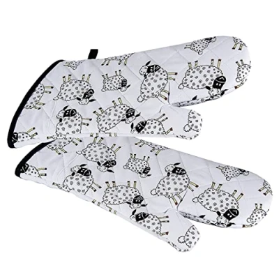 Image of SPOTTED DOG GIFT COMPANY Oven Gloves, Heat Resistant Mitt, Black and White Sheep Themed Kitchen Mitts, Cute Cooking &amp; Baking Gifts for Animal Lovers Women Men