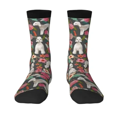 Image of Crew Socks, Compression Socks Casual Novelty Sports 40CM Long For Unisex Bedlington Terrier Florals Dog