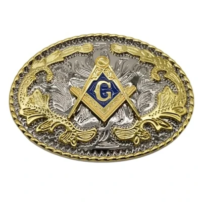 Image of WMG Masonic Mason Symbol Logo Large Huge Rodeo Western Gold Tone Belt Buckle, Gold, Medium