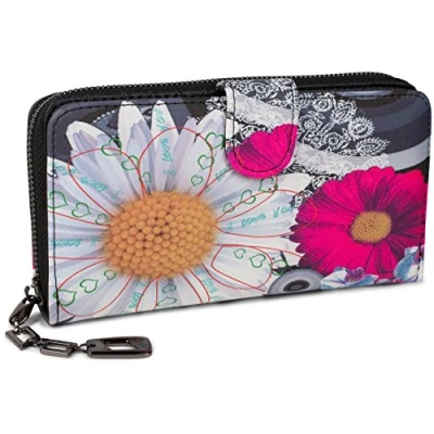 Image of styleBREAKER Ladies Wallet with Colourful Floral Mandala Pattern, Ethno Style, Zip, Purse 02040040, Colour:Black White Pink
