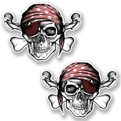 Image of 2 x 20cm Jolly Roger Skull Vinyl Stickers Crossbones Laptop Pirate Flag #6626 (20cm Wide 15cm Tall)
