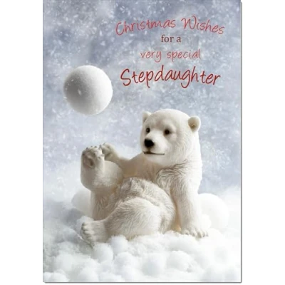 Image of doodlecards Stepdaughter Christmas Card Polar Bear and Snowball Medium Size for with Plain Envelope