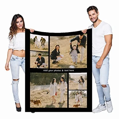 Image of Haisimiery Personalised Photo Fleece Blanket Customized Throw with Picture Birthday Wedding Gift for Adult Baby Pet (06 photos, 50x60 (120x150cm))