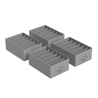 Image of SONGMICS Set of 4 Drawer Organisers, 6 Compartment Closet Foldable Wardrobe Clothes 42 x 30 17 cm, for Pants, Clothes, Dove Grey RUS009G04