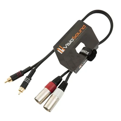 Image of 2 x Male XLR to RCA Gold Phono Plug Twin Lead/Audio Signal Patch Cable 0.5m