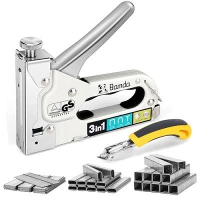 Image of Bamda Staple Gun 3 in 1 Heavy Duty with 2100 Staples and Remover, Upholstery for Wood, Cable Tacking, Carpentry, Decoration