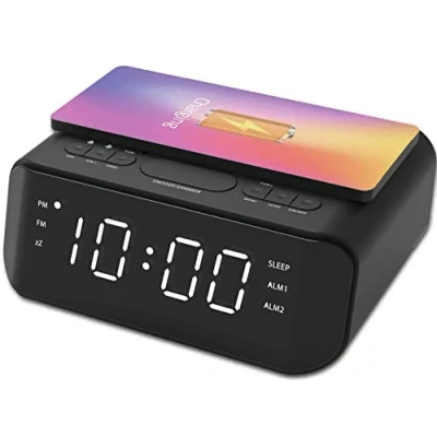 Image of GROOV E Atlas Alarm Clock with Wireless Charger Black, Black,Silver/Grey