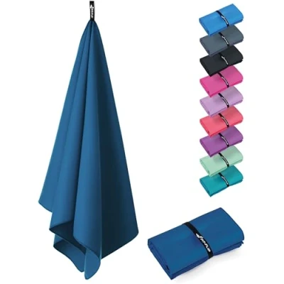 Image of Fit Flip Swimming towel fast drying microfibre beach ultra absorbent thin towels for travel, &amp; gym lightweight camping (1x 180x90cm, Azure Blue)