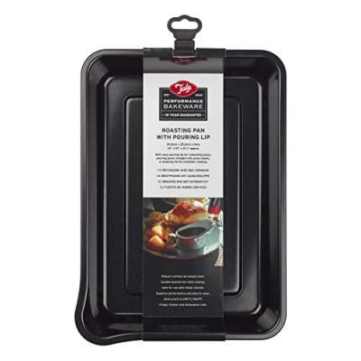 Image of Tala Performance, Roasting Pan with Pouring Lip, Professional Gauge Carbon Steel Whitford Eclipse Non Stick Coating, and Cooking tin, Easy Release, 35.8 x 25.6 6cm, black, 10A14382