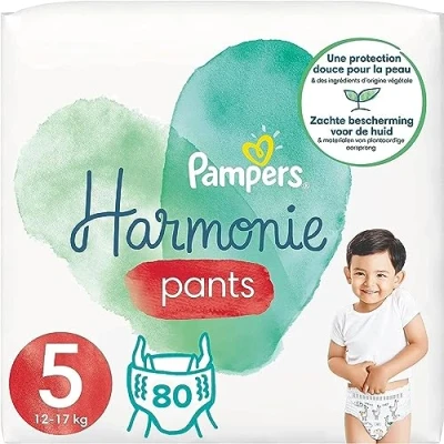 Image of Pampers Nappies Size 5 (12 17 kg), Harmony, 80 (4 x 20 Pack), 0% Compromise, 100% Absorbency, Plant Based Ingredients, Hypoallergenic
