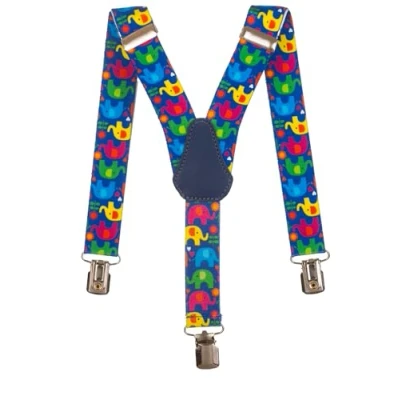 Image of Childrens 1 5 Years Elasticated Clip on Braces/Suspenders with Elephant Design Purple