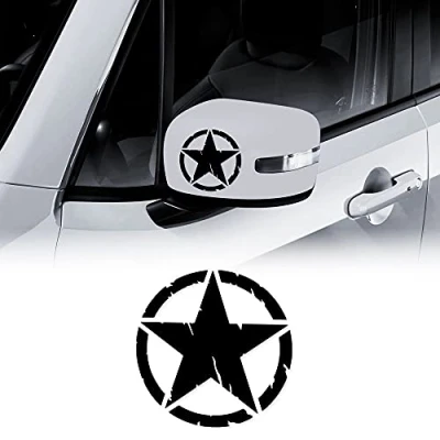 Image of 4R Quattroerre.it 17116 2 x 9cm Matt Black Army Star Stickers for Jeep Renegade Car Mirrors