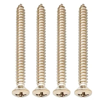 Image of Musiclily Ultra 4x45mm Stainless Steel Countersunk Mounting Screws for Electric Guitar Bass Neck Plate or Tremolo Bridge Claw, Nickel (Set of 4)