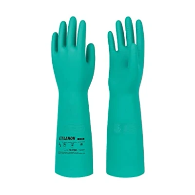 Image of LANON Nitrile Chemical Resistant Gloves, Reusable Heavy Duty Safety Work Acid, Alkali and Oil Protection, 18&quot; Length, Non Slip, X Large