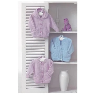 Image of Double Knitting DK Pattern for Long Sleeved Baby Cardigans Ribbed Detail (UKHKA 106)