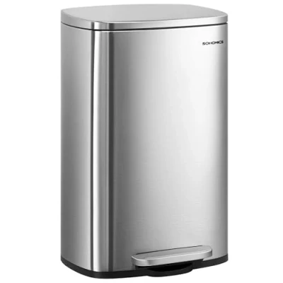 Image of SONGMICS Kitchen Bin 13 Gallon (50 L), Pedal for Kitchen, Rubbish Bin, Soft Close, Step On Pedal, Steel, Inner Bucket