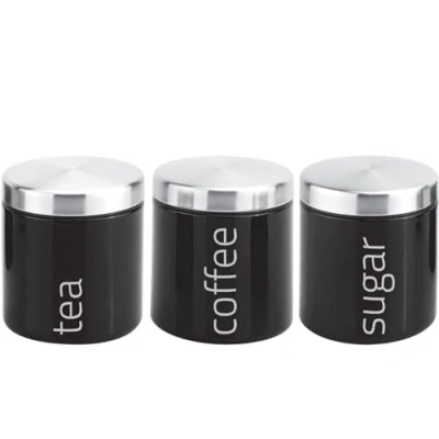 Image of Savealot Airtight Tea Sugar and Coffee Storage Canisters Jars 3pc Set Decorative Kitchen Food (Black)