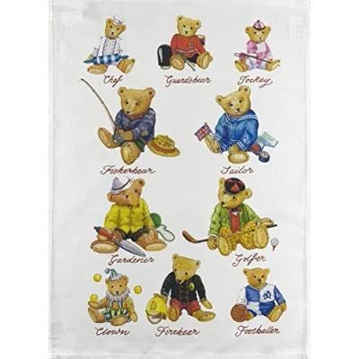 Image of Half a Donkey Hand Drawn Teddy Bears Collection Large Cotton Tea Towel