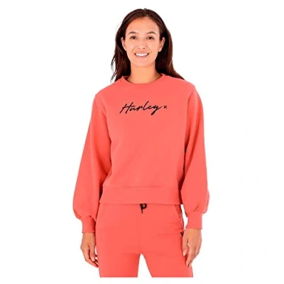 Image of Hurley Women&#039;s W Oceancare O&amp;o Script Crew Sweatshirt, Mineral Red, XS