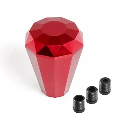 Image of muge racing Car Gear Shift Knob, Diamond Universal Aluminum Knob with 8/10/12mm Adapters(Red)