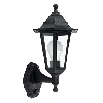 Image of MiniSun Traditional Style Black Outdoor Security PIR Motion Sensor IP44 Rated Wall Light Lantern Complete with a 10w LED GLS Bulb [3000K Warm White]