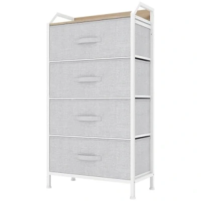 Image of YITAHOME Chest of Drawers with 4 Drawers, Fabric Dressers Easy Pull Handle,Sturdy Steel Frame,Storage for Bedroom, Kids Room, Closet, Clothes,Light Grey