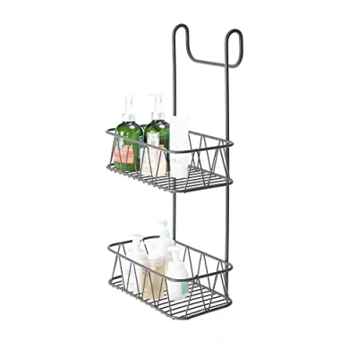 Image of Blue Canyon 2 Tier Hanging Shower Caddy, No Drill Stainless Steel Bathroom Shelf, Non Rusting Storage Shelves, Accessory for Organisation Basket Organizer, Grey