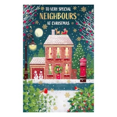 Image of Neighbours Christmas Card Very Special Festive House, Robins and Snowmen Artistic Design Finish Made in the UK Eco Friendly
