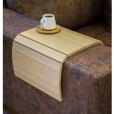 Image of Pack of 2 Sofa Armrest Tray Table, Wooden Oak Colour Arm with Non Slip Back, Couch Cup Holder, Folding