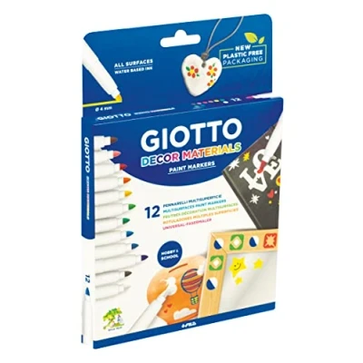 Image of GIOTTO Decor Materials Multi surfaces Paint Markers, Medium Tip 4mm Nib, 12 x Assorted Colours, Ideal for Children, Parties and Schools