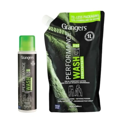 Image of Grangers Performance Wash Eco Pouch 1 Litre Cleans, Refreshes and Restores the Appearance of All Outdoor Clothing