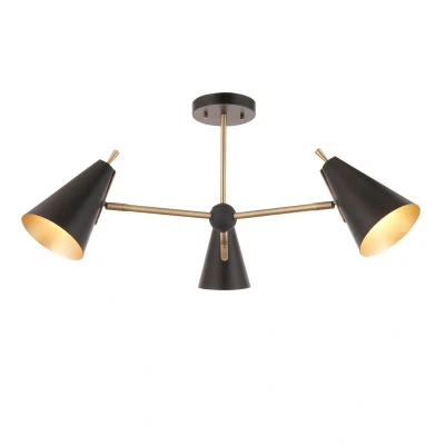 Image of Alta Multi Arm Lamp Semi Flush Ceiling Lamp, Matt Antique Brass Plate, Black