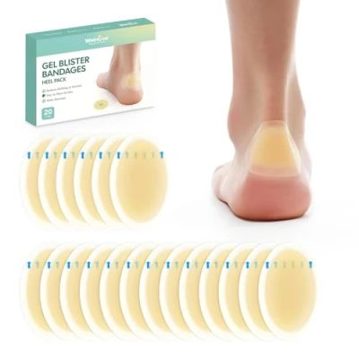 Image of 20 Pieces Blister Plasters for Feet Welnove Invisible Hydrocolloid Gel Bandages Cushion Pad Heel (Heel Pack)
