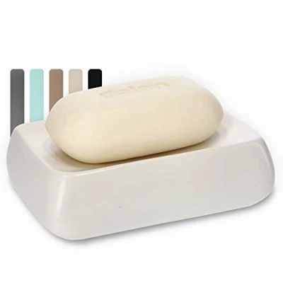 Image of KADAX Soap Dish, 12 x 10 cm, Ceramic Dish for Bathroom, Kitchen, rectangle Holder, Box, Container (Cream)