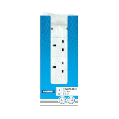 Image of STATUS Socket Block White 2 Gang Way Double 13A Re Wireable SES2WB8