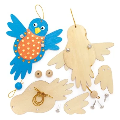 Image of Baker Ross FE897 Flapping Bird Wooden Puppet Pack of 5, Make Your Own Puppets, Puppets for Kids, Crafts Kids to Assemble and Decorate