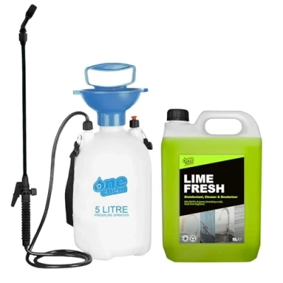 Image of One Chem Professional Lime Fresh Disinfectant and Cleaner, 5 Litres with Litre Sprayer, Kills 99.9% of germs, Fragrance