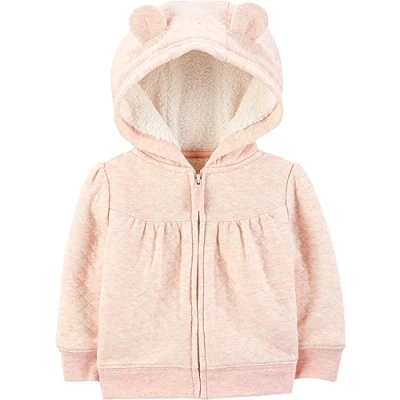 Image of Simple Joys by Carter&#039;s Baby Hooded Sweater Jacket with Sherpa Lining Fleece, Pink, 0 Months