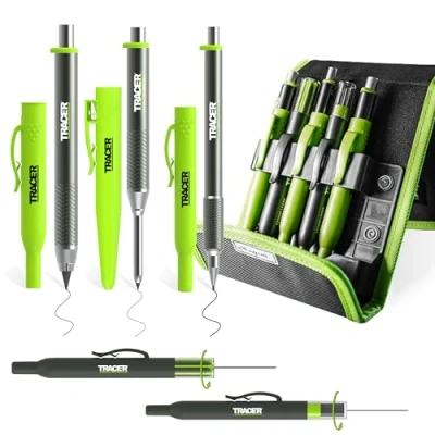 Image of Tracer Pro Series 5 Piece Construction Marker Kit with Storage Case Carpenter&#039;s Pencil, 2 x Long Nib Markers, Clog free and Replacement Leads Dispenser