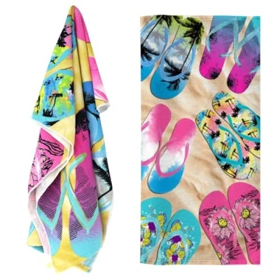 Image of GEEZY Large Microfibre Beach Bath Towel Lightweight Sports Travel Gym Summer Towels (Flip Flops)