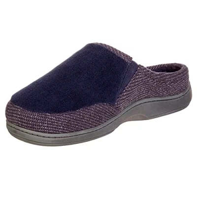 Image of Isotoner Men&#039;s Microterry and Waffle Travis Slip on Hoodback Slipper, Navy Blue, 10/11 UK