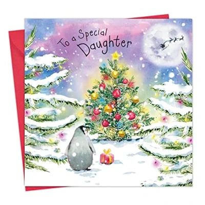 Image of Twizler Merry Christmas Card for Daughter with Penguin Xmas Womens Her Female