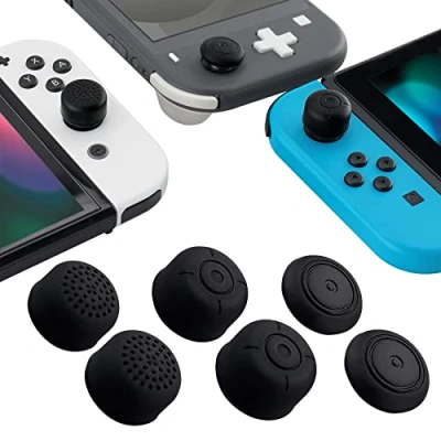 Image of eXtremeRate 3 Pairs Anti slip Black Silicone Extended Length Thumb Grips Thumbstick Caps Case Cover for Jostick Nintendo Switch Lite, Joy con &amp; OLED