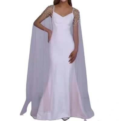 Image of SUMMITDRAGON Elegant Trailing Arm Sleeves For Women Artificial Pearls Shoulder Veil Dress Long Wedding Bride
