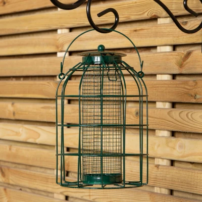Image of Samuel Alexander Metal Hanging Bird Nut Feeder with Squirrel Guard &amp; Pack of Feed