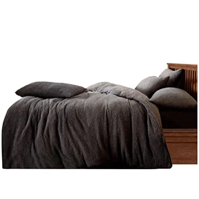 Image of GC GAVENO CAVAILIA Easy Care Fleece Bedding Quilt Sets, Warm &amp; Snuggle Super King Duvet Set, Fluffy Comforter Covers, Charcoal