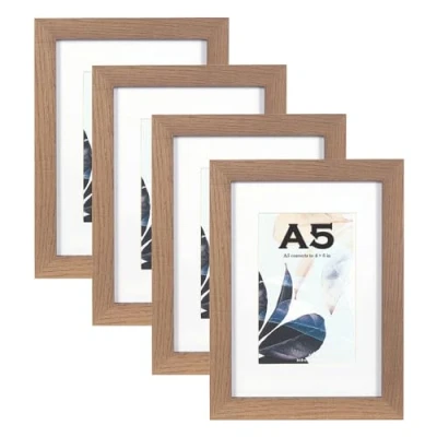 Image of Scholar Tree Brown A5/21X14.8cm Photo Frames Set of 4, Wooden Picture for Freestanding and Wall Mountable