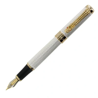 Image of Gullor Golden Dragon Red Crystal Eyes Fountain Pen with Push in Style Ink Converter